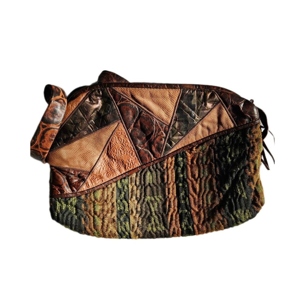 RARE Vintage 1970s Park Avenue NY Patchwork Brown Leather Shoulder Bag
